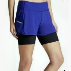 ATHLETA Womens  READY SET GO 2-in-1 Running Blue/Black Size XS Pulse Shortie